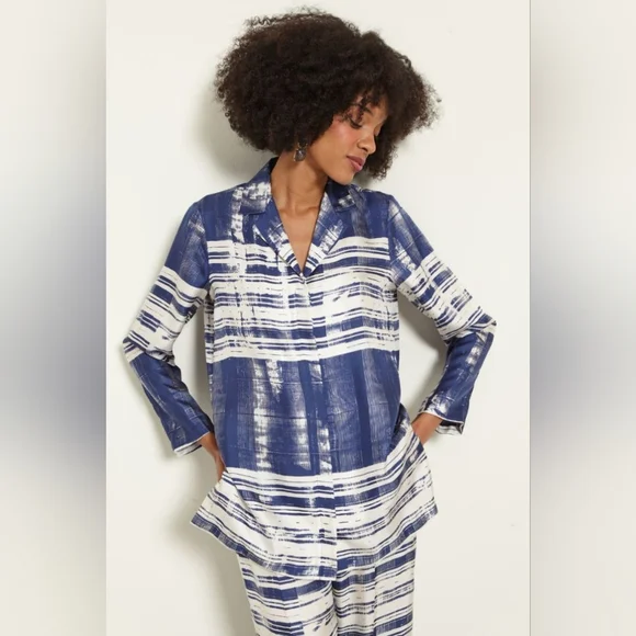 Max Mara Studio Franca Printed 100% Silk Shirt Blouse Abstract Striped Size 10 - Picture 14 of 16